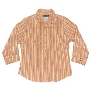 Columbia XCO Seersucker Stripe Button Up Shirt Sz S 3/4 Sleeve Orange Casual Top
